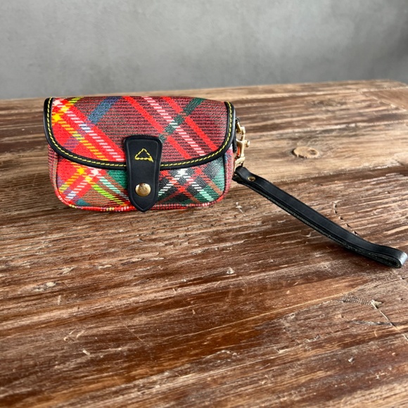 Dooney & Bourke Red Tartan Plaid Wristlet with Black Trim, 6", Snap Closure - Picture 2 of 10